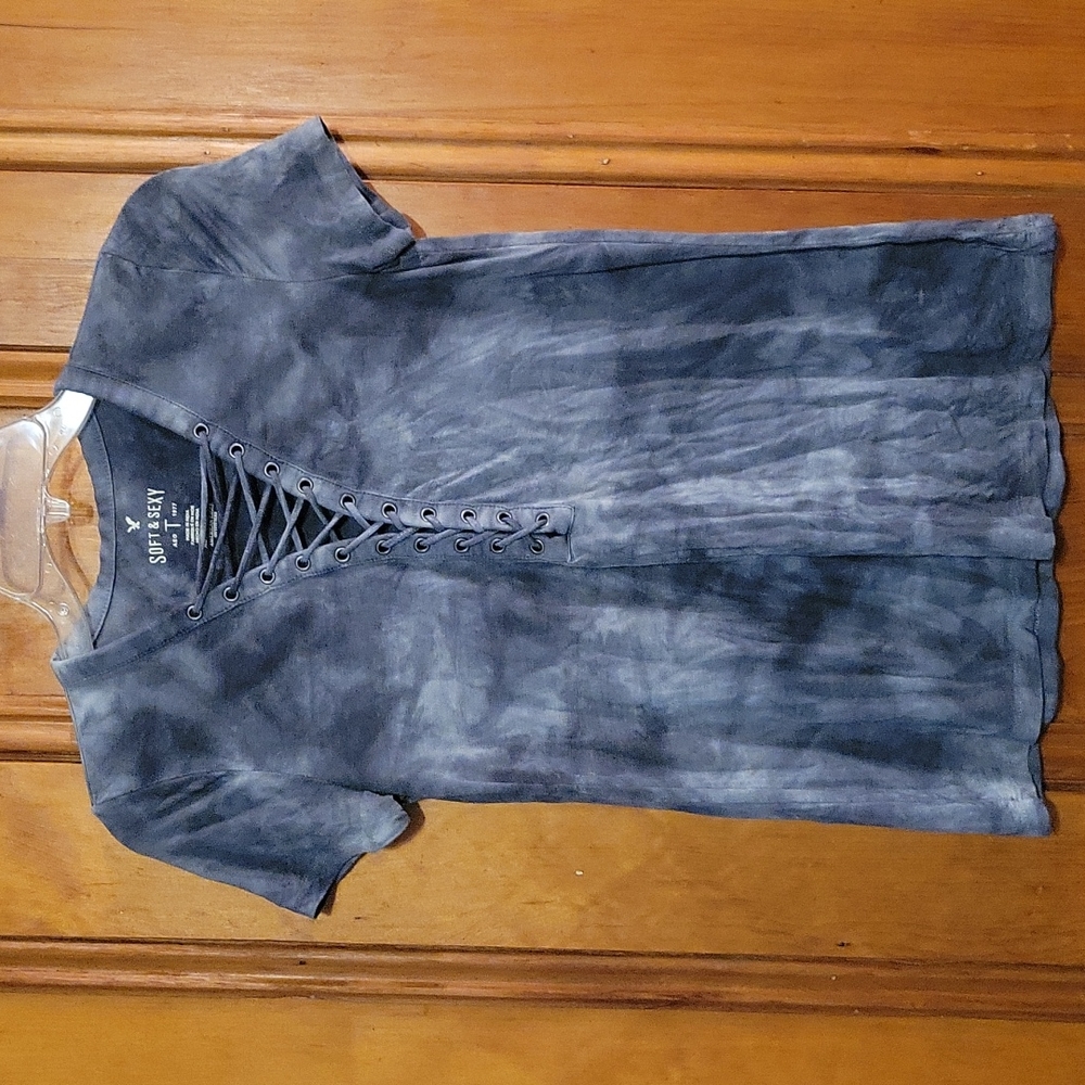 American Eagle Gray Tie Dye Lace Up Top Size XS
